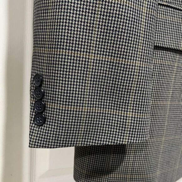 Claiborne Men's Wool Houndstooth Blue Olive Sport Coat Jacket Blazer Size 42Long - Picture 10 of 15